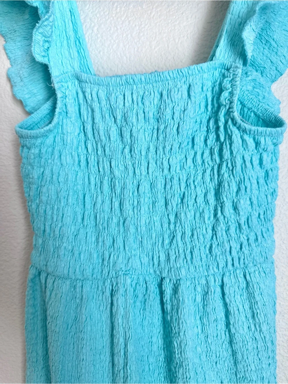 Zara Girl’s Aqua Smocked Wide-Leg Jumpsuit Size 8